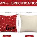 AnyDesign Valentine's Day Pillow Covers Red White Sweet Love Throw Pillow Case 16 x 16 inch Hearts Stripes Love Cushion Cover for Home Couch Sofa Wedding Anniversary Decoration, Set of 4