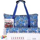 American Mahjong Set - 166 Premium Melamine Engraved Tiles, 4 All-in-One Clear Racks with Pushers, Blue Portable Travel Bag & Accessories, Mahjong Starter Kit for Beginners,Travel & Casual Gatherings