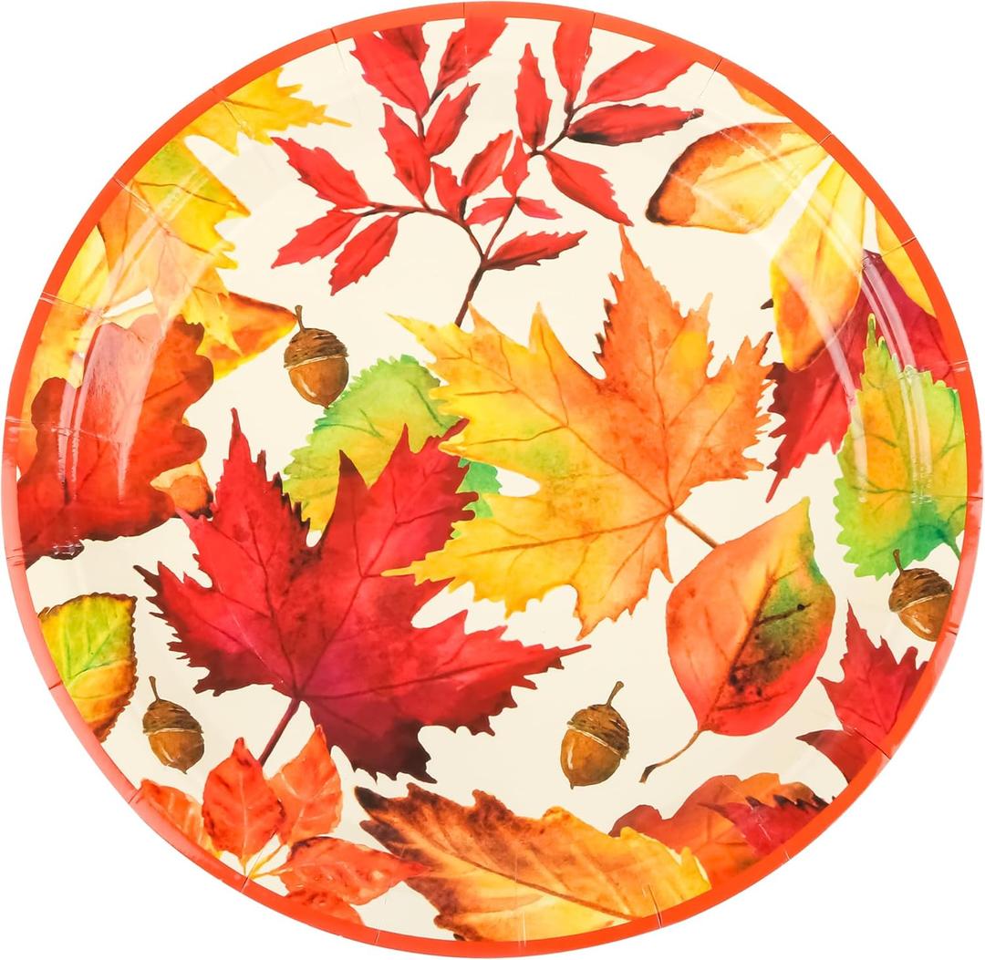 24Pcs Fall Leaves Paper Plates Thanksgiving Maple Leaf Paper Dessert Plates Autumn Harvest 7" Disposable Round Plate for Birthday Baby Shower Wedding Holiday Party Supplies