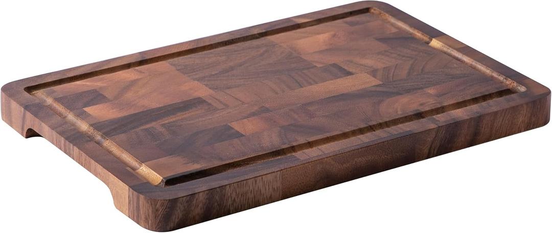Walnut Cutting Board with Juice Tank, Double Sided End Grain Cutting Board, Suitable for Cutting Meat, Vegetables and Fruits, 14"*10"*0.78"