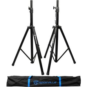 Rockville RVSS2 Pair Adjustable Tripod DJ PA Speaker Stands (2), Sturdy Steel Construction, Lightweight, Carrying Case Included, Perfect for DJs and Live Events