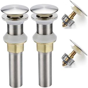 Rockgoya Bathroom Sink Drain,2 Pack Drain Stopper Bathroom Sink Without Overflow,Pop Up Drain Assembly with Detachable Strainer Basket,Built-in Anti-Clogging Strainer,Stainless Steel Brushed Nickel