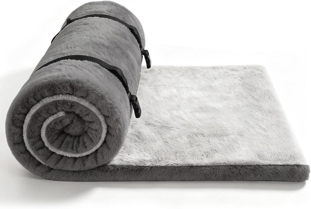 Thick Foam Camping Sleeping Pad, Soft Sleeping Mat, Double Side Fluff Camping Cot Pads for Adult, Non-Slip Roll up Camping Cot Mattress Topper for Camp Cot/Rv Bunk/Narrow Twin Beds, Pad Only