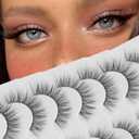 Jiocolor False Eyelashes Natural Look Mink Lashes Strip Wispy Cat Eye Lashes 7 Pairs Volume 3D Fake Eyelashes