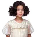 Girls Brown Wig Kids Short Brown Wavy Curly Wig for Halloween Cosplay Party Heat Resistant Synthetic Wigs with Wigs Cap