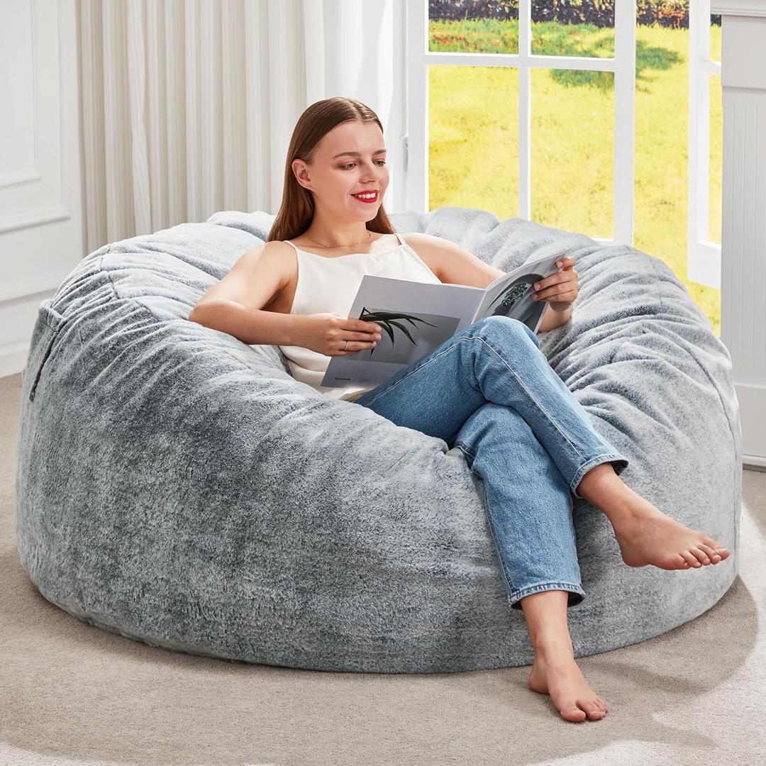 Hobestluk Bean Bag Chairs Giant Beanbag Chair with Filler, Memory Foam Bean Bags with Fluffy & Machine Washable Cover, Bean Bag Chairs for Aduts for Living Room, Bedroom (Grey, 3FT - 36 x 36 x 22)