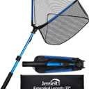 Jenseits Foldable Fishing Landing Net, Telescopic Aluminum Handle，Blue | Rubber-Coated Mesh, EVA Floating Frame, Ultralight Extendable Design for Kayak, Boat, Bass & Trout Fishing，Great Gift for Men, 17.3"-28.7"- 37"