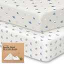 2-Pack Mini Crib Sheets Fitted - 38x26 Pack N Play Sheets for Pack and Play Mattress, Organic Cotton, Soft & Breathable Playard Bedding, Neutral Mini Toddler Bed Cover for Boys, Girls (Cosmo)