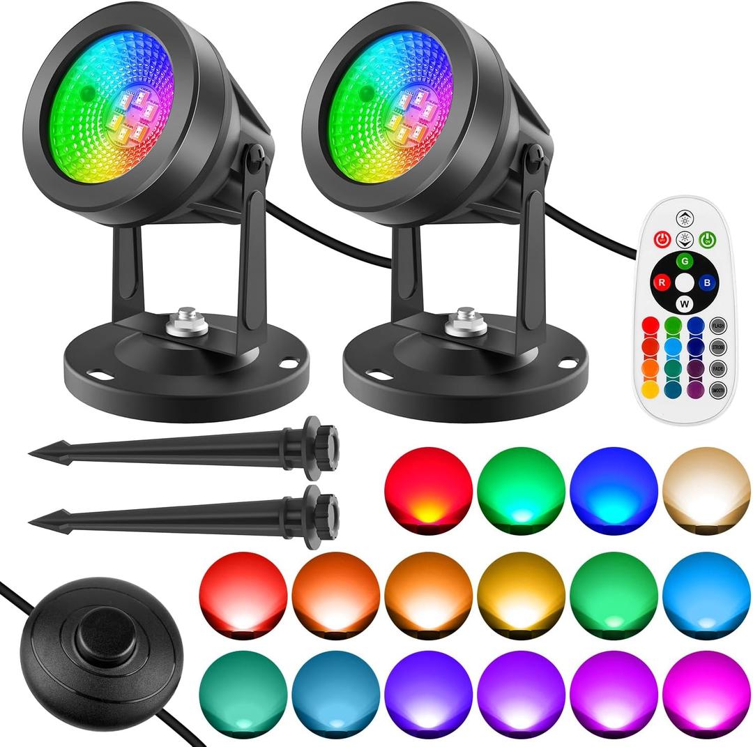 T-SUN RGBW Spotlights Indoor, 2 Pack Uplighting Indoor with Remote 16 Color Changing Up Lights Floor Lights Decorative3000K Accent Lighting for Plant Party Stage Decor