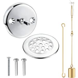 Bathtub Drain Linkage Replacement with Trip Lever Linkage and Faceplate, Strainer Cover, Tub Drain Kit for Trip Lever Bath Tub Waste and Overflow Drain, Chrome