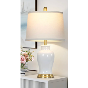 Modern Ceramic Table Lamp 23" White Ceramic Lamps for Living Room, Rustic Farmhouse Bedside Lamp with Ginger Jar Design, Elegant Bedroom Lamp for Nightstand Desk Side End Table Home Decor