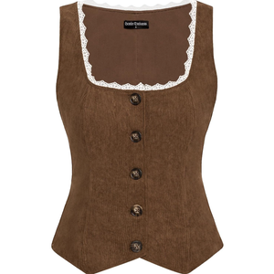 Scarlet Darkness Women Renaissance Corset Vintage Button Down Corduroy Pirate Waistcoat Vest 2XL
