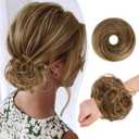 RUWISS Human Hair Bun Hair Piece Long Thin Straight Tousled Updo Bun Hair Pieces for Women Scrunchie Ponytail Extension 25g (Brown Mix Ultra-light Blonde)