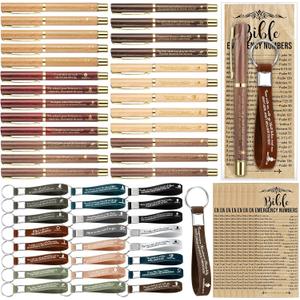 25 Sets Christian Church Gifts Bulk Bible Verse Plastic Gel Pen Religious Silicone Keychains Scripture Bookmarks for Men Women Sunday Study Group Back to School Gifts(Wood Color)
