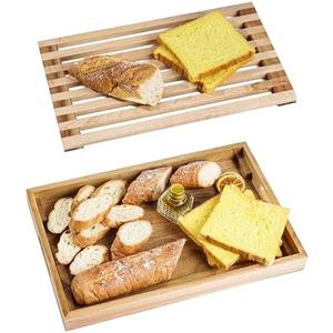 Nuvograin Wood Bread Cutting Board With Slicer, Crumb Tray and Holder - Serving Tray for Kitchen, Color Combination Design - For Cake, Bagels - 9.53" Wide x 1.46" Tall