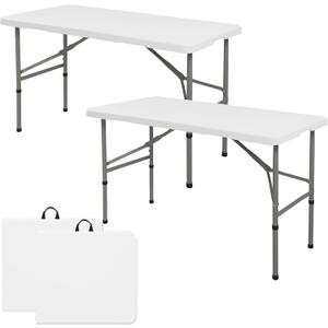 Set of 2 Folding Table 4FT Camping Table Portable Heavy Duty Plastic Rectangular Outdoor Dining Table Steel Legs Fold-in-Half with Carrying Handle for Indoor,Picnic,Party,Wedding,Events(White)
