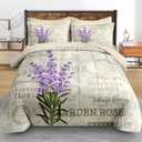 Comforter Set Queen Size, Vintage Lavender Flower 7 Pcs Bedding for Kids and Adults, Retro Botanical Plant Bed Sheet Sets with Fitted Sheet 2 Pillowcases & 2 Shams for Bedroom Bed Decor