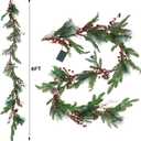 winemana 6 FT Pre-lit Artificial Christmas Garland with 20 LED Lights, Battery Powered with Pine Cones, Red Berries, Pine Needles, Lighted Christmas Garlands for Fireplace Mantle Holiday Decorations