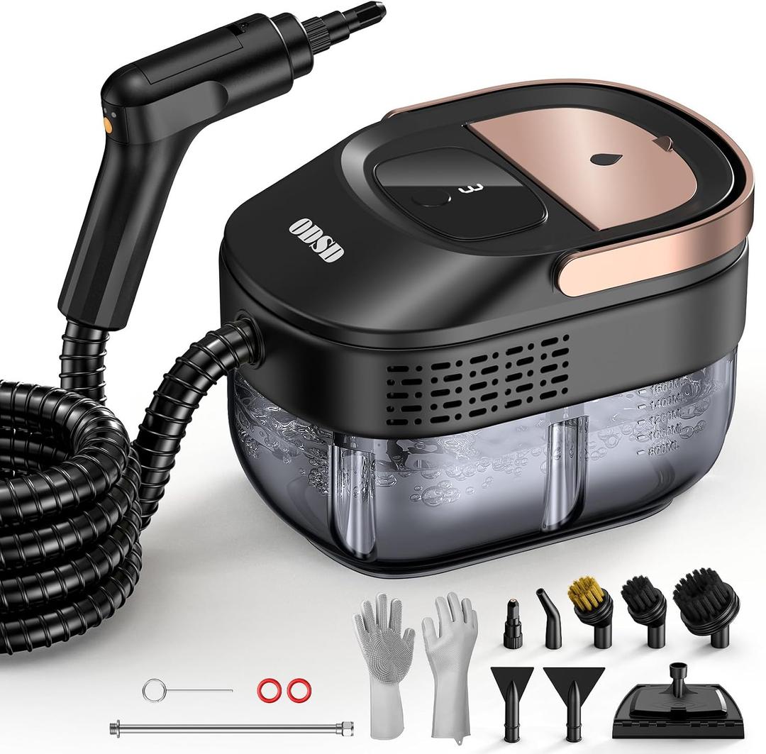 ODSD Steam Cleaner for Home & Car, 3-Level Adjustable Steamer for Cleaning, 15s Heat-Up & 1.6L Large Tank, Handheld Steam Cleaner for Car Detailing, Home, Tile, Grout, Furniture with 15pcs Accessories