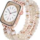 MOFREE Beaded Bracelet Compatible for Apple Watch Band 38mm/40mm/41mm/42mm(Series 10) Women,Fashion Handmade Beads Elastic Stretch Strap for iWatch Series 10/9/8/7/SE/6/5/4/3/2/1 Rose Gold