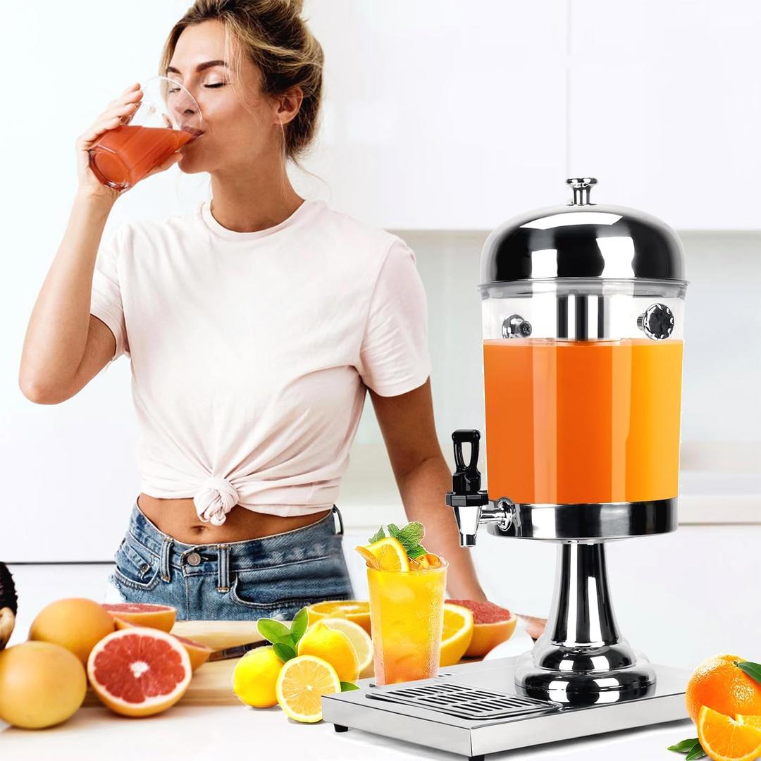 Stainless Steel Drink Dispenser 2.2 Gallon/8-L Single Beverage Dispenser with Ice Core And Drip Trays for Parties, Banquets, Picnic