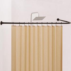 Corner Shower Curtain Rod, [24"-53"] x [24"-53"] Adjustable L Shaped Shower Rod No-Sagging 304 Stainless 90 Degree Curved Curtain Rod for Bathroom Bathtub with 12 Ring Hooks & Ceiling Support, Black