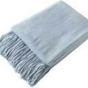 Homiest Decorative Knitted Throw Blanket with Fringe, Lightweight Acrylic Knit Blanket, Soft & Cozy Tassel Blanket for Couch Sofa Bed (Mist Blue, 60 x 80 Inch)