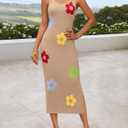 ZESICA Women's Summer Knit Bodycon Midi Dress 2026 Sleeveless Floral Crewneck Color Block Long Beach Party Dresses (M)