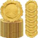 Tanlade 100 Pcs Reef Charger Plates Bulk 13 Inch Plastic Wedding Chargers Floral Decorative Plates with Metallic Ruffled Rim for Wedding Party, Holiday Event Supplies(Gold), Classic Style