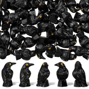 Sonwyoung 50 Pcs Miniature Crows Figurines Mini Resin Crows Figures Black Raven Summer Decor Tiny Resin Animals for Halloween Scene Decor