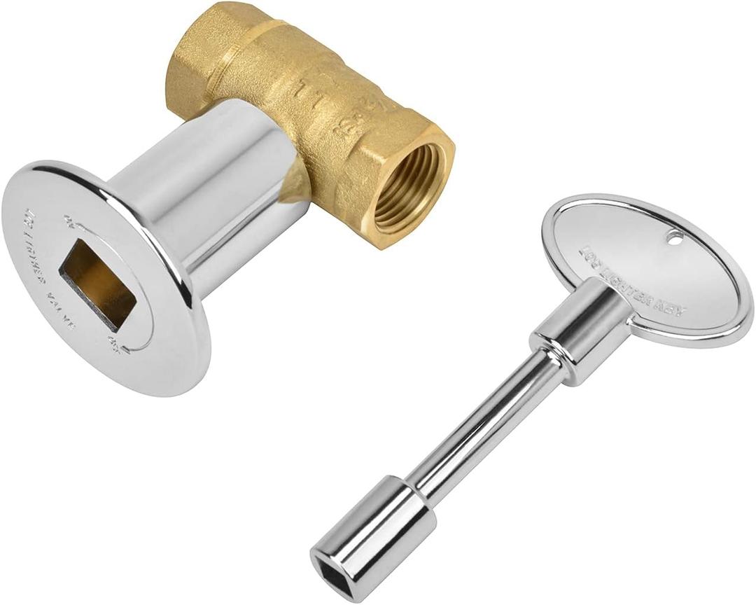 Skyflame 1/2 Inch Straight Gas Key Valve Kit for Fire Pit Fireplace with Flange and 3 Inches Key, Chromed