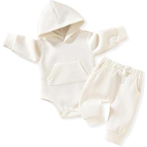 Aalizzwell 3-6 Months Infant Baby Girl Boy Fall Clothes Ribbed Long Sleeve Winter Spring Hoodie Outfit White