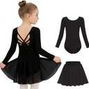 MdnMd Long Sleeve Dance Ballet Leotards for Girls Toddler Skirt Combo Ballerina Dresses Outfit Hollow Knot Back
