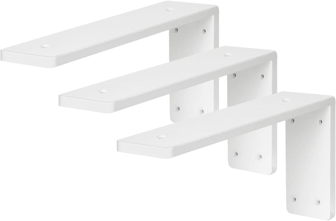 Countertop Support Bracket 12 Inch 3 Pack 3/8" Thick White Heavy Duty Granite Support Bracket 12"x6"x2.5" L Shape Iron Metal Support for Granite Quartz Wood Laminate Countertops