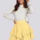 TARSE Womens Flowy Shorts High Waist Pleated Mini Skirts Casual Boho Ruffle Tiered Skorts Cute Versatile Fashion Shorts (Yellow, XXL)