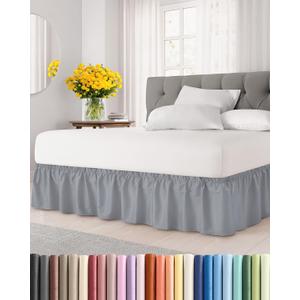 Wrap Around Dust Ruffle Bed Skirt - Steel Blue - for Queen Size Beds w/ 12 Inch Drop - Easy Fit Elastic Strap - Adjustable Pleated Bedskirt w/Brushed Fabric - Wrinkle Free, Women, Men, Kids & Teens
