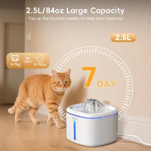 Cat Water Fountain,84oz/2.5L Pet Cat Fountain  Ultra Quiet Upgraded Automatic Pet Water Dispenser with 3 Replaceable Filters, Indoor Cat & Dog Drinking Bowl