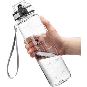 OLDLEY Water Bottle, 32oz Motivational Sports Water Bottle with Time Marker - Times to Drink - Tritan, BPA Free, Wide Mouth Leakproof,Capacity Clear (32 Ounces, AA-Clear)
