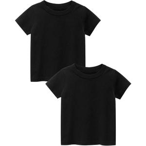 Boys Short Sleeve Shirts, Kids Crewneck T-Shirts, Girls Casual Cotton Top Tee (Black)