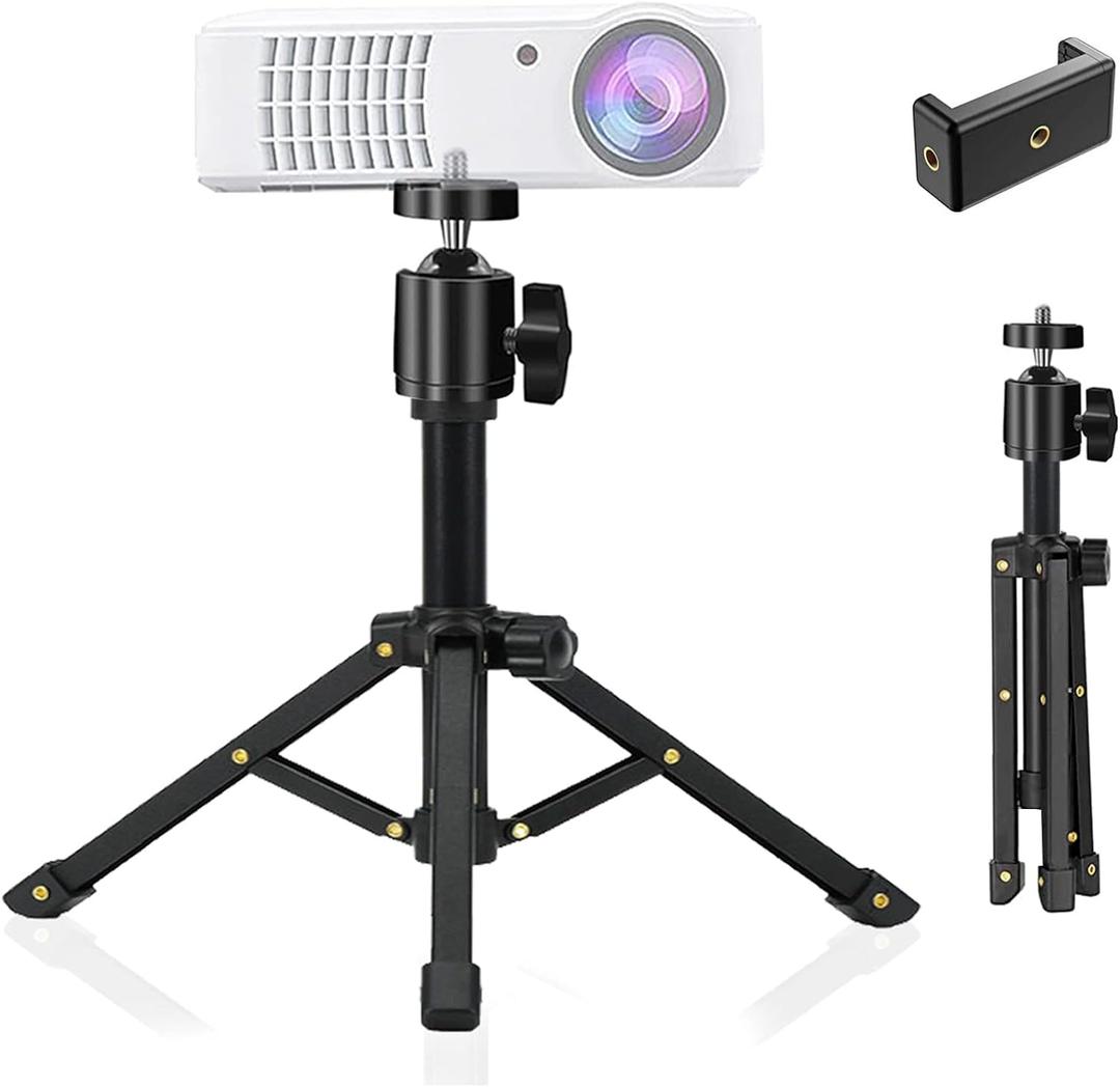 Mini Projector Stand, All Metal Mini Tripod Desktop Tabletop Stand Compact Desk Tripod for Mini Projector, Logitech Webcam, iPhone, Camera, Smooth 4, Osmo Mobile, Vimble 2
