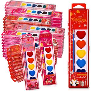 36 Packs Valentines Heart Watercolor Paint Set 8 Washable Colors with Brushes Water Color Painting Kit Party Favor Valentines Gifts Painting Kit for Adult
