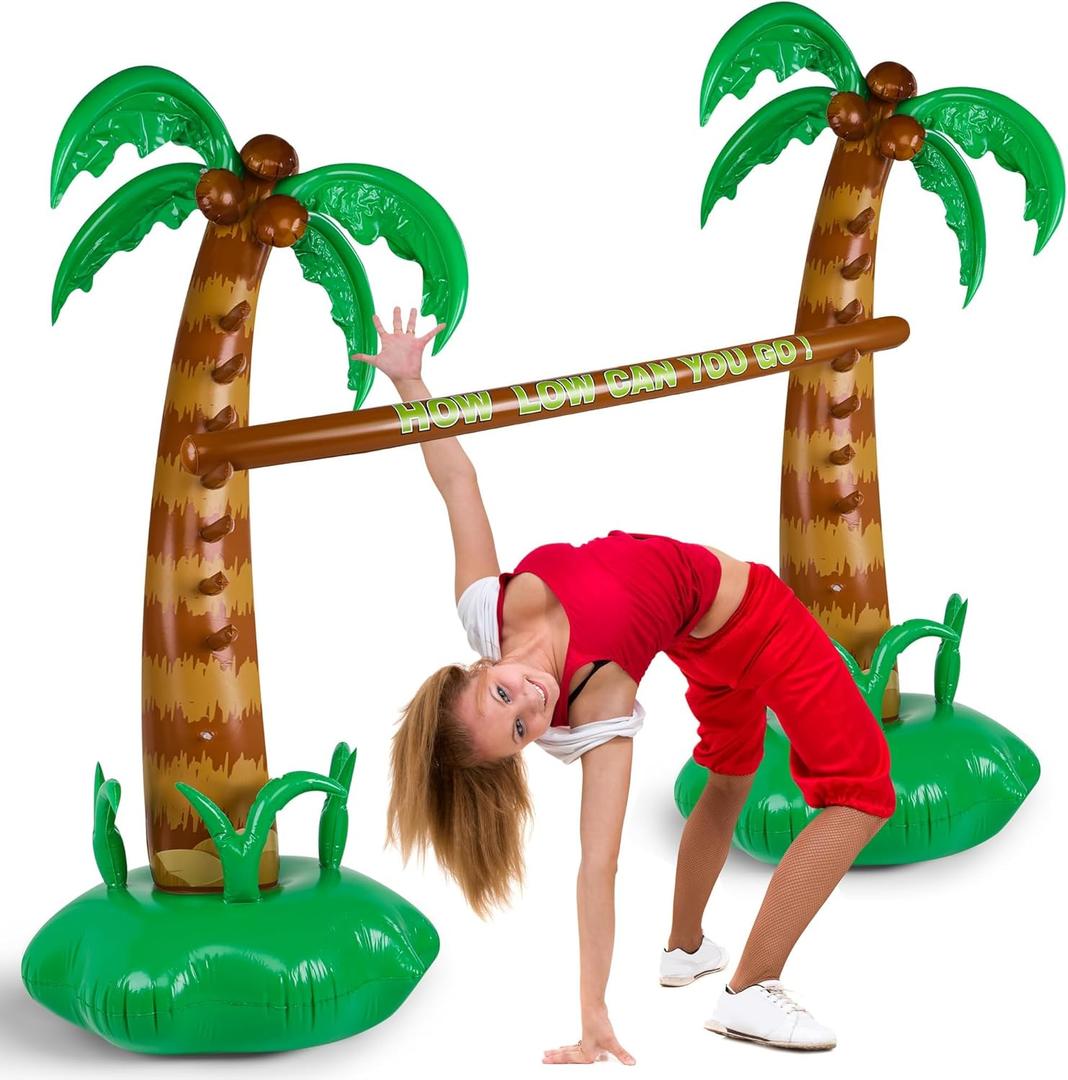 Fovths 75 Inch Hawaiian Inflatable Limbo Party Game Set Palm Tree Limbo Outdoor Game Set Tropical Theme Fun for Summer Indoor Outdoor Beach Pool Birthday Party Game Activities
