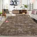Living Room Area Rug 9x12 Machine Washable Rug Non-Slip Stain Resistant Modern Abstract Bedroom Rug Contemporary Throw Floor Carpet for Dining Room Solid Area Rug for Home Office, Brown