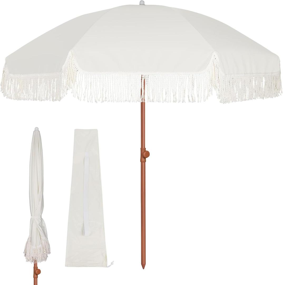 Blissun 6.5ft Patio Umbrella with Push Button Tilt & Height Adjustable, UV50+ Sun Protection with Sturdy Fiberglass Ribs & Iron Pole, Market Umbrella for Outdoor Table Garden Backyard Beach