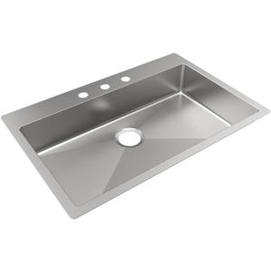 Elkay ECTSRSAD3322603 Crosstown 18 Gauge Stainless Steel 33" x 22" x 6" 3-Hole Single Bowl Dual Mount ADA Sink