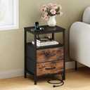 OLIXIS Nightstand with Charging Station, Bedside Table with USB Ports & Type-C, 2 Fabric Drawers Night Stand with Open Shelf, Compact End Table for Bedroom, Black & Rust, 15.7"Dx11.8"Wx23.6"H