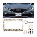 Zpana Bling Car License Plate Frame, Crystal Rhinestones Leopard Print Vehicle License Plate Holder Cover with Screws Caps for Woman Girl, Auto Tag Bracket, Universal for SUV Sedan Truck