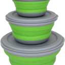 Collapsible Bowls, 3pcs Food Grade Silicone Camping Bowl Salad Bowl with lids, Portable Expandable Lunch Box Food Storage Container for Camping Travel and Picnic,Green