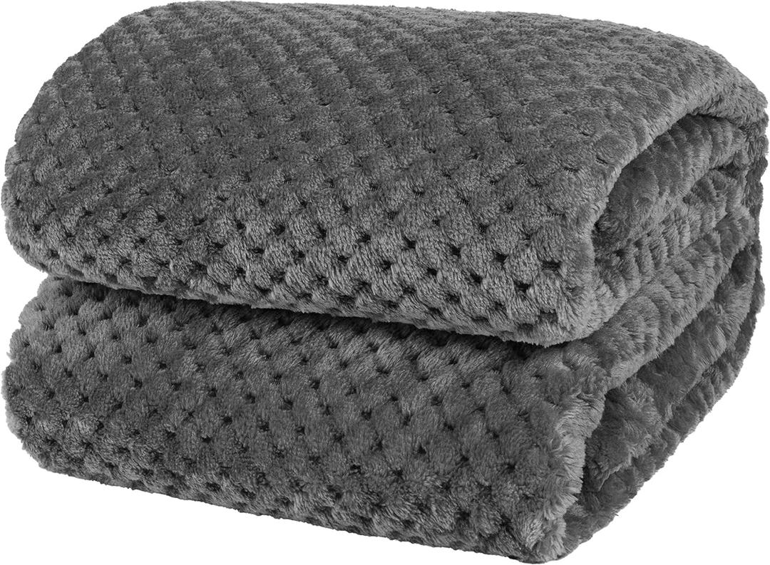 PAVILIA Dark Gray Throw Blanket for Couch Bed, Soft Fleece Throws for Sofa Chair, Fuzzy Waffle Textured Blanket, Cozy Warm Lightweight All Season Blanket Throw, 50x60