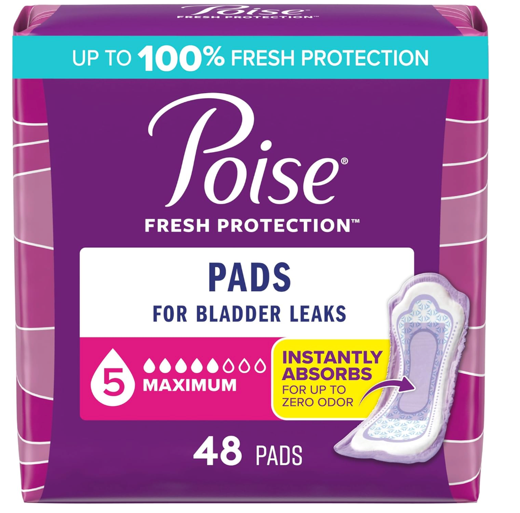 Poise Incontinence & Postpartum Pads for Bladder Leaks, 5 Drop Maximum Absorbency, Regular Length, 48 Count